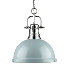 Golden 3602-L CH-SF - Yep by Golden Lighting Duncan 1-light 14in Chain Hung Pendant in Chrome and Seafoam shade